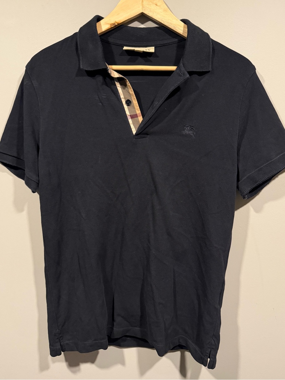Burberry Black Polo with Signature Check Placket collar shirt